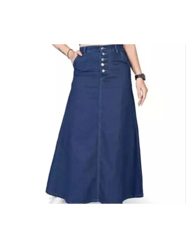 Dark Blue Buttoned A-Line Maxi Skirt for Women
