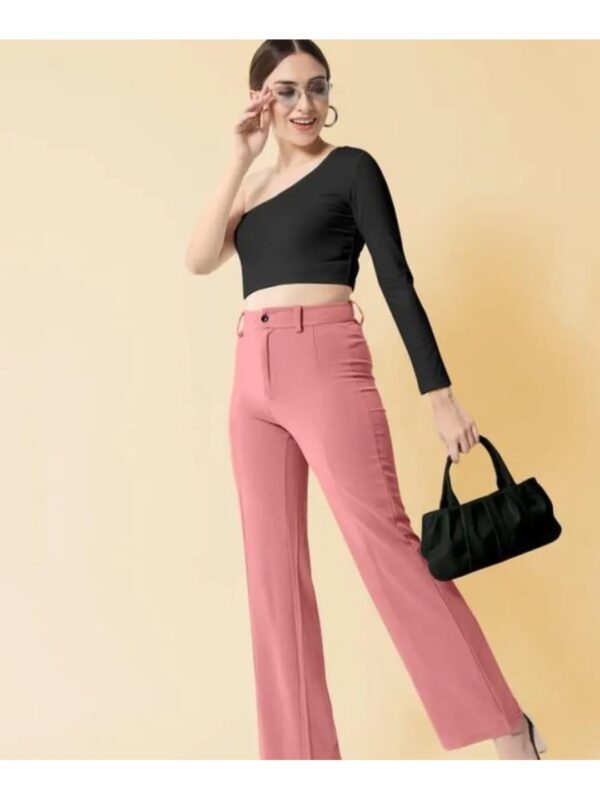 Solid Lycra Straight Trousers for Women