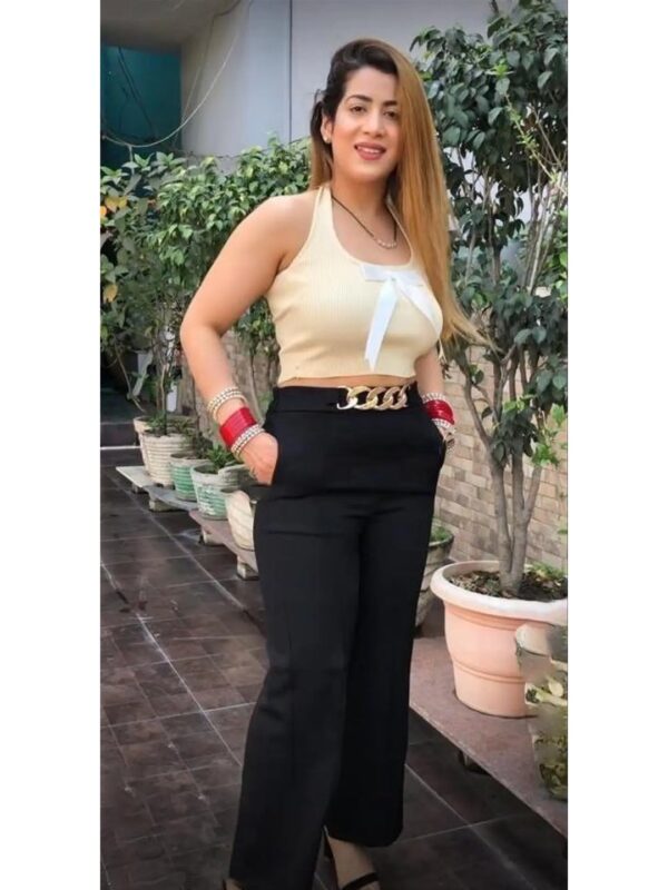 Solid Metallic Belt Straight Trousers for Women