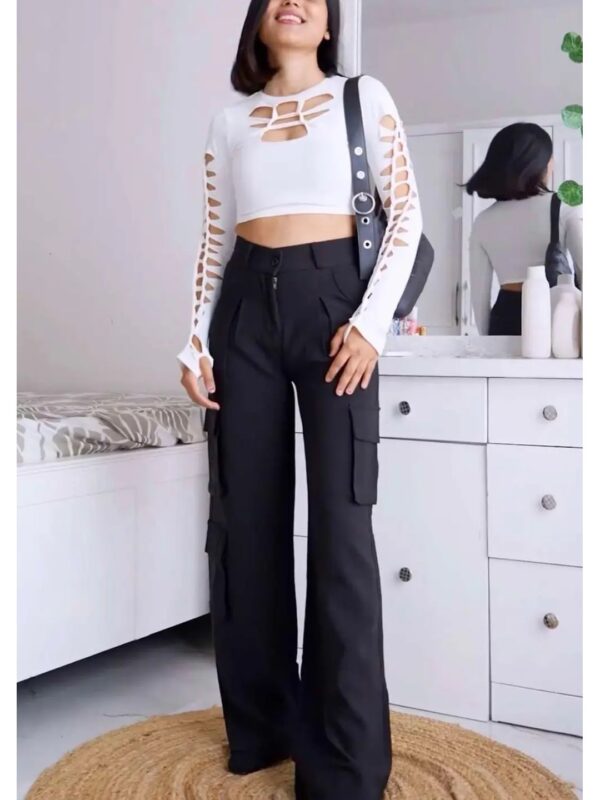 Solid Korean Bootcut Cargo Pants for Women