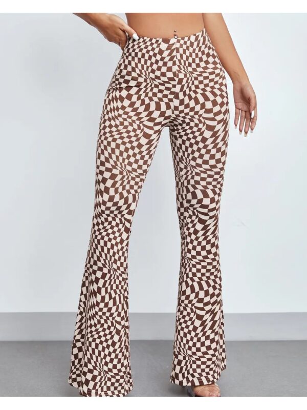 Brown Textured Checked Bootcut Pants for Women
