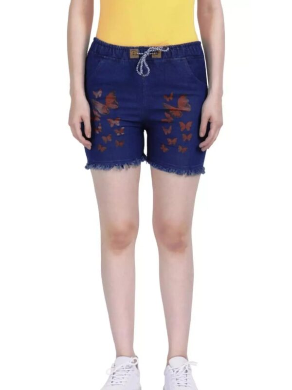 Butterfly Printed Navy Blue Shorts with Drawstrings for Women