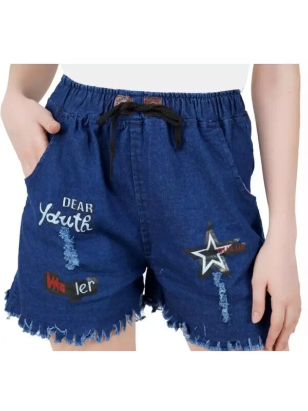 Star Printed Navy Blue Shorts with Drawstrings for Women