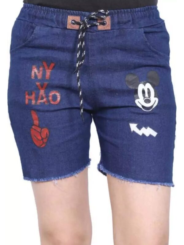 Mickey Mouse Printed Navy Blue Shorts with Drawstrings for Women