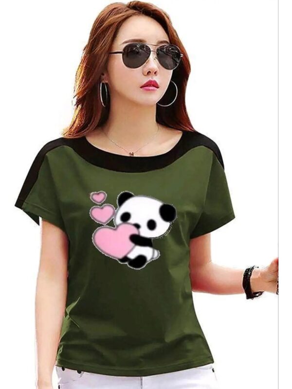 Cute Panda Print Contrast Top for Women