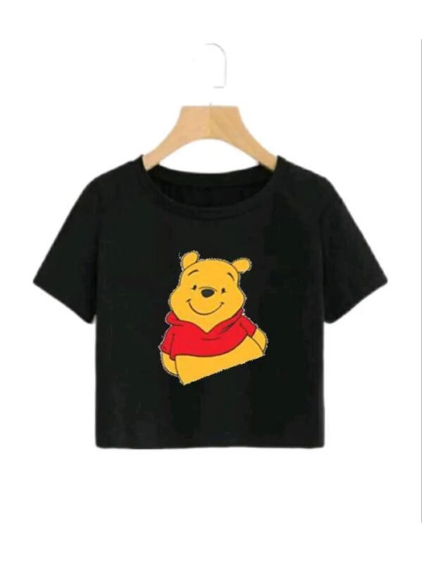 Winnie The Poo Printed Black Crop Top for Women