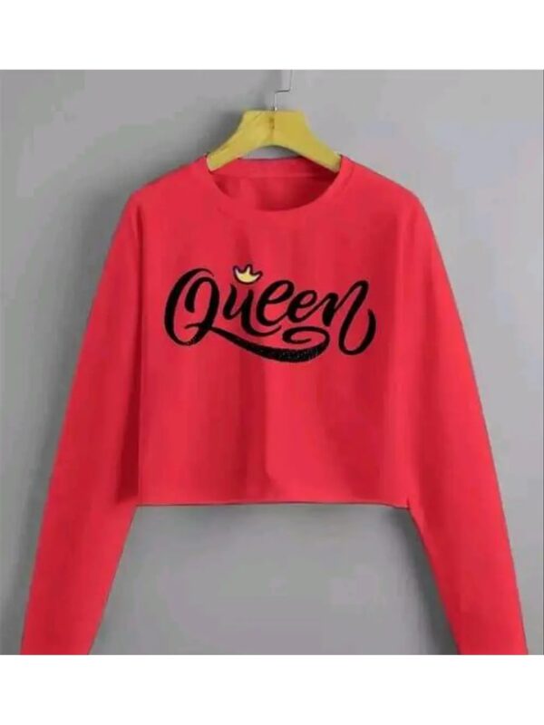 Queen Typography Long Sleeve Pink Crop Top for Women