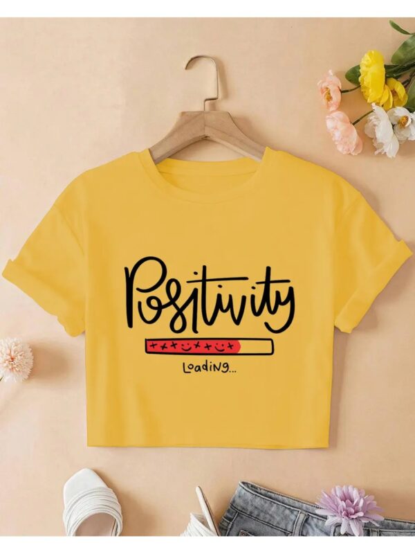 Positivity Typography Printed Yellow Crop Top for Women