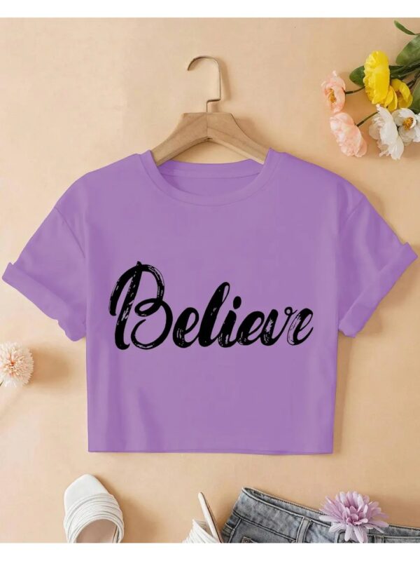 Believe Typography Lavender Crop Top for Women
