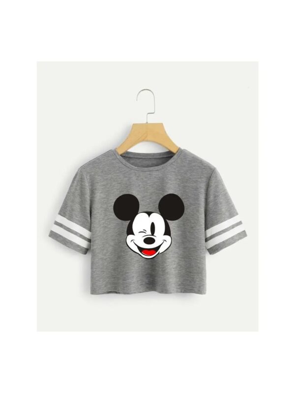 Mickey Mouse Printed Grey Crop Top for Women