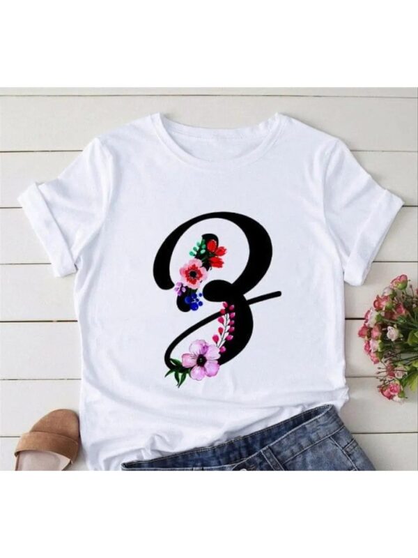 Floral Printed Z Letter White T-shirt for Women