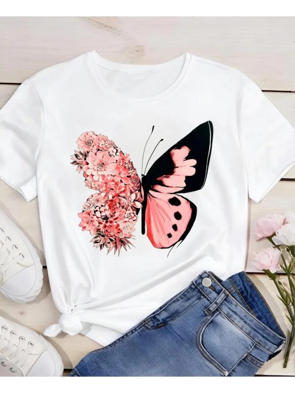 Butterfly Printed White T-shirt for Women