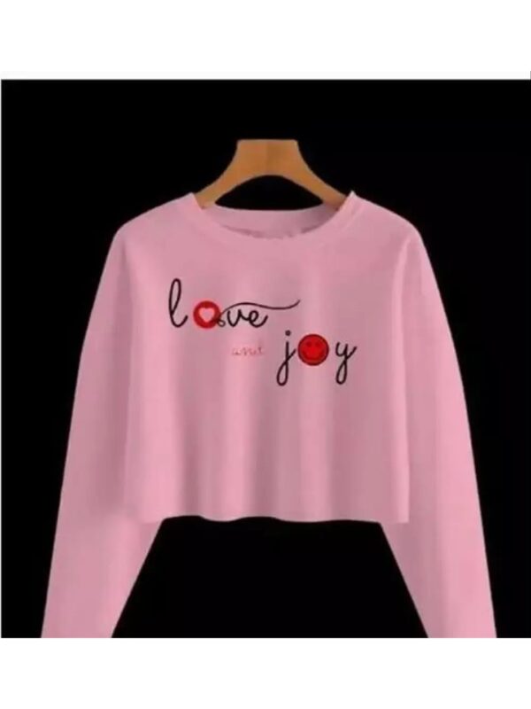 Love and Joy Printed Long Sleeve Pink Crop Top for Women