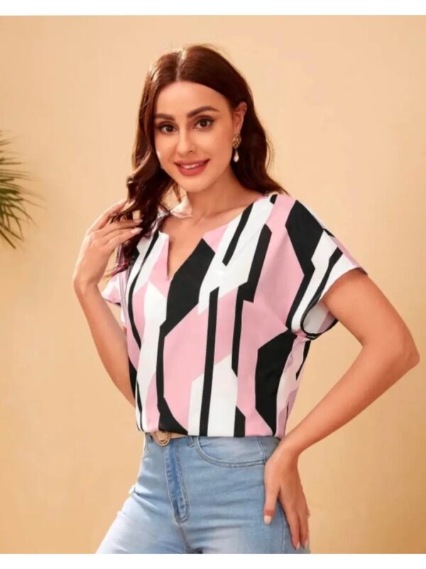 Abstract Print V-neck Boxy Top for Women