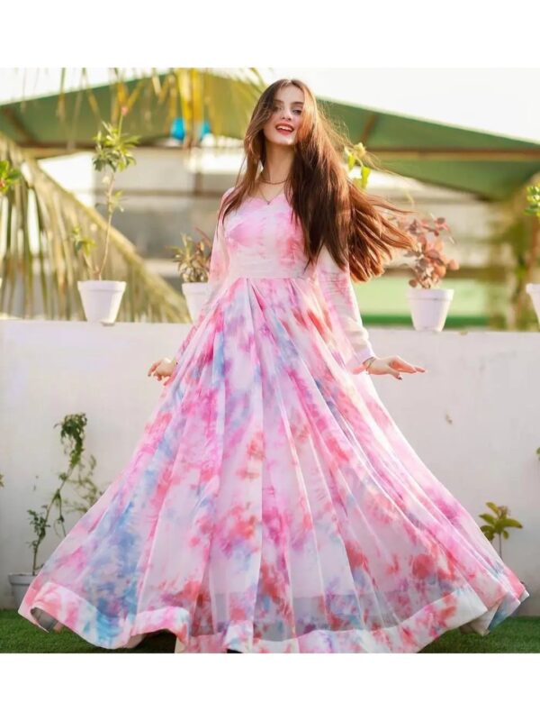 Pink Tie-Dye Georgette Anarkali Kurti for Women