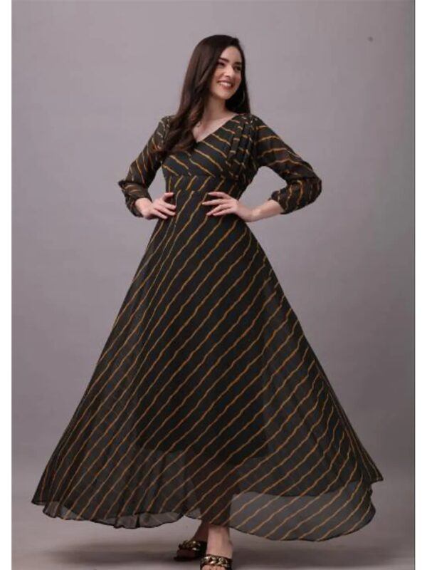Striped Georgette Maxi Gown for Women