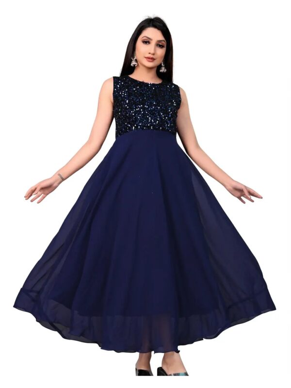 Navy Blue Sleeveless Sequin Maxi Gown for Women