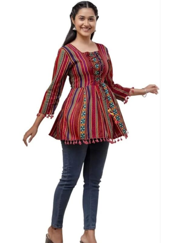 Red Printed Ethnic Peplum Top for Women