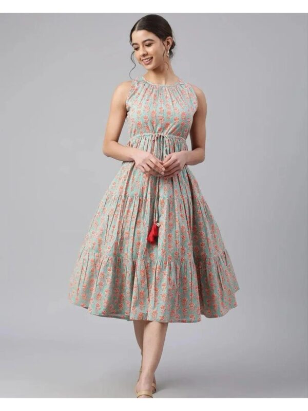 Grey Floral Tiered Midi Kurti for Women