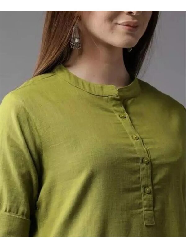 Band Collar Olive Green Straight Kurti for Women