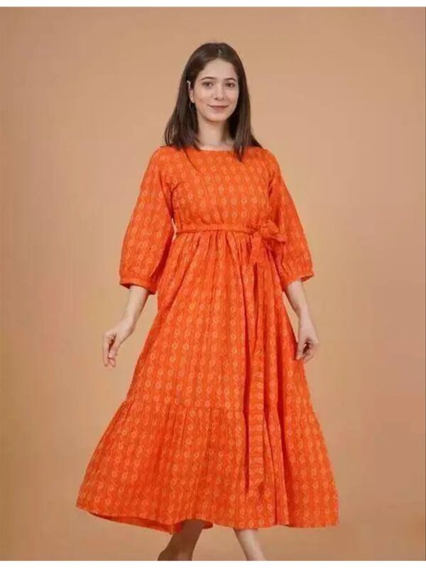 Orange Floral Tiered Maxi Dress for Women