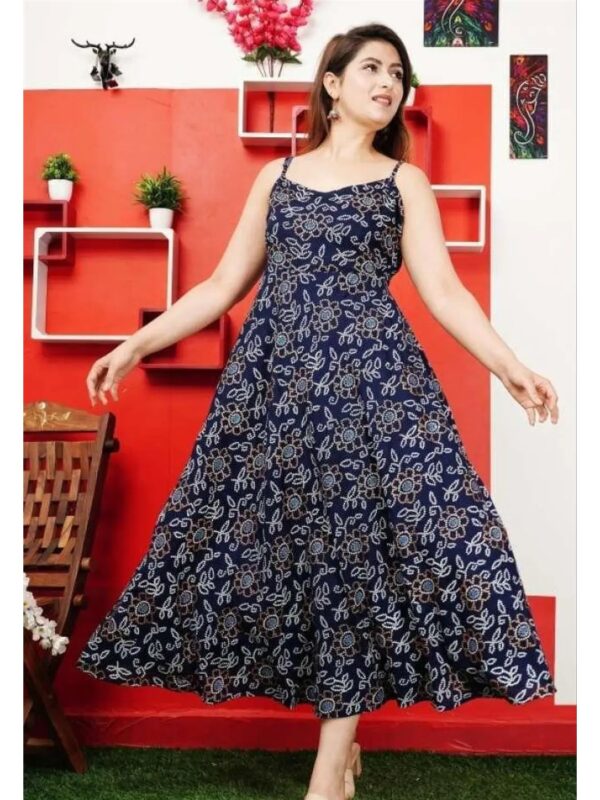 Blue Sleeveless Printed Fit and Flare Midi Dress for Women