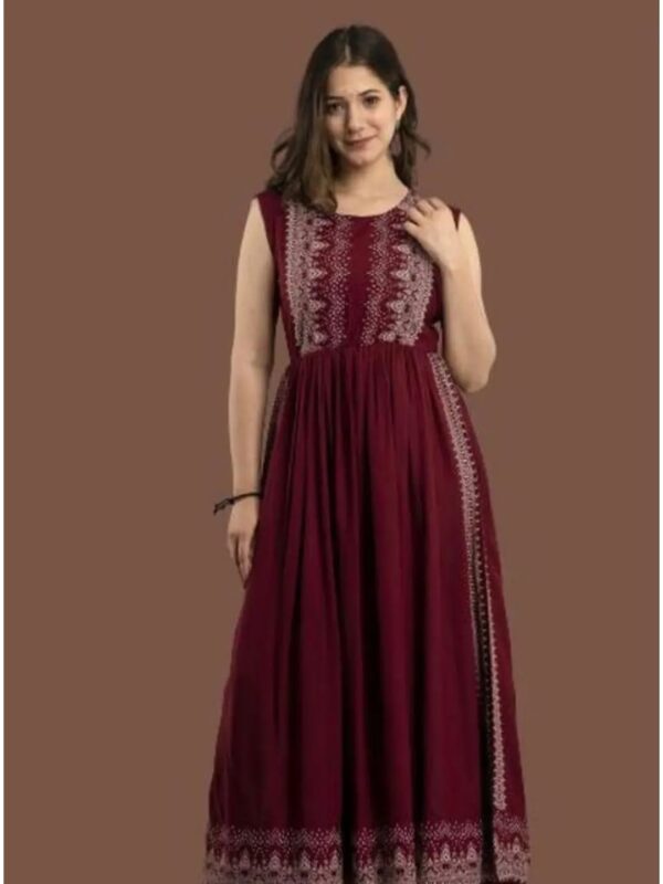 Maroon Ethnic Motif Printed Naira Cut Kurti for Women