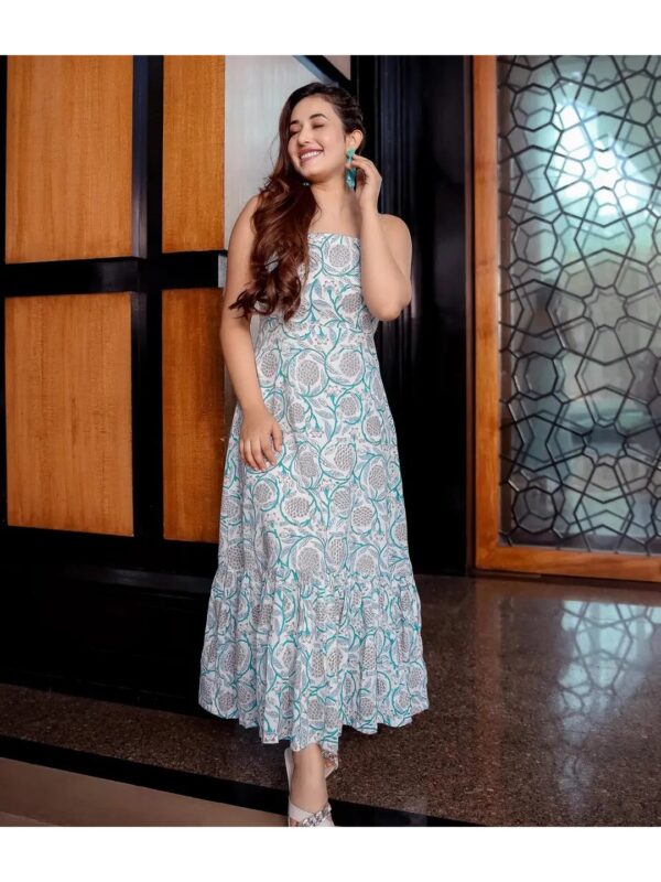 White Floral Tiered Midi Dress for Women