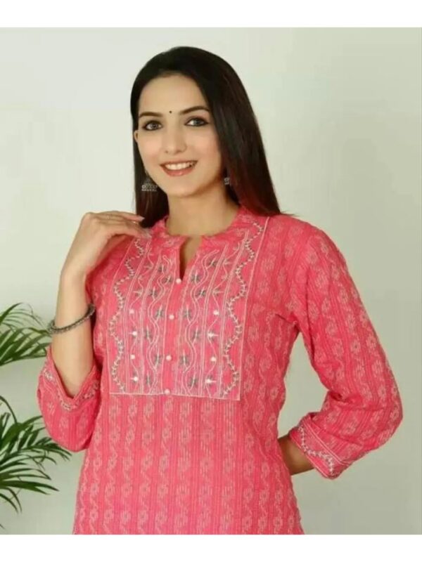 Pink Floral Sequin Straight Kurta for Women