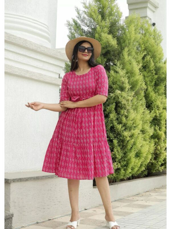 Floral Printed Fit and Flare Tiered Midi Dress for Women