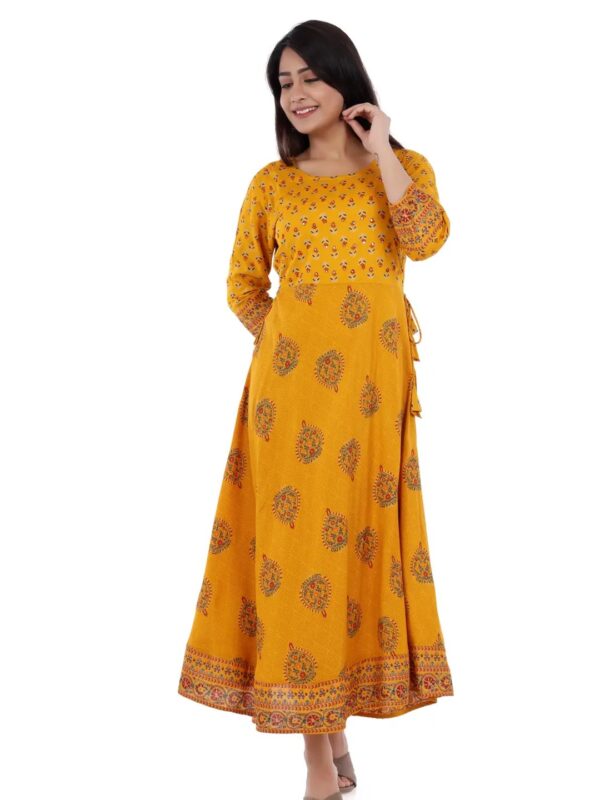 Yellow Indian Ethnic Printed Anarkali Kurti for Women