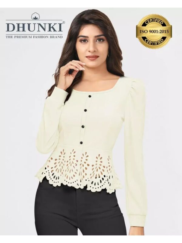 Dhunki Solid Openwork Peplum Top for Women