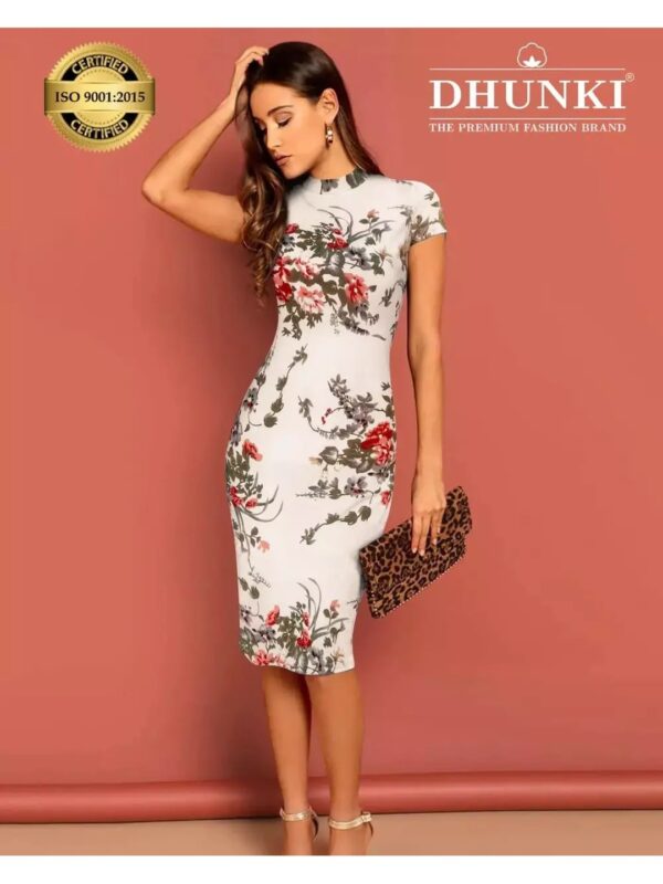 Dhunki High Neck Floral Bodycon Midi Dress for Women