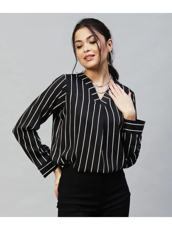 Selvia Black Vertical Striped Long Sleeve Top for Women