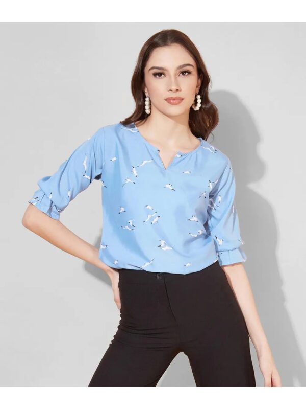 Selvia Bird Printed Sky Blue Top for Women