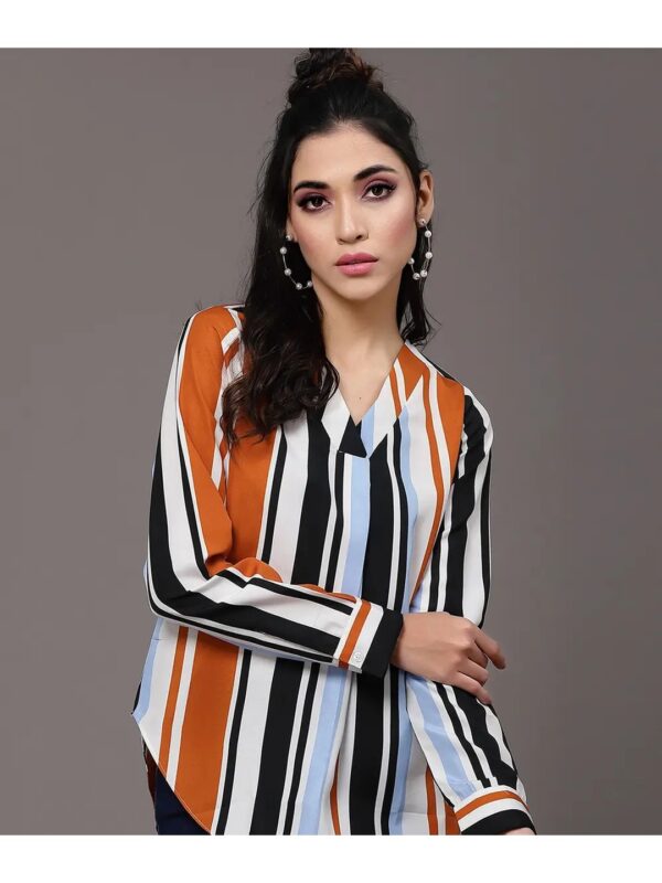 Selvia Multicolour Striped V-neck Top for Women