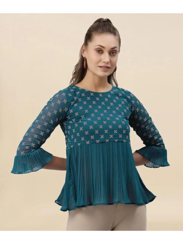 Selvia Printed Teal Peplum Top for Women