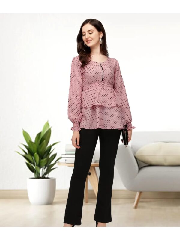 Selvia Lavender Polka Dot Ruffle Peplum Top for Women