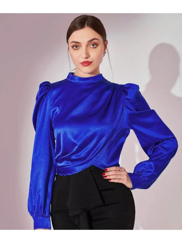 Selvia Solid Blue High Neck Top for Women