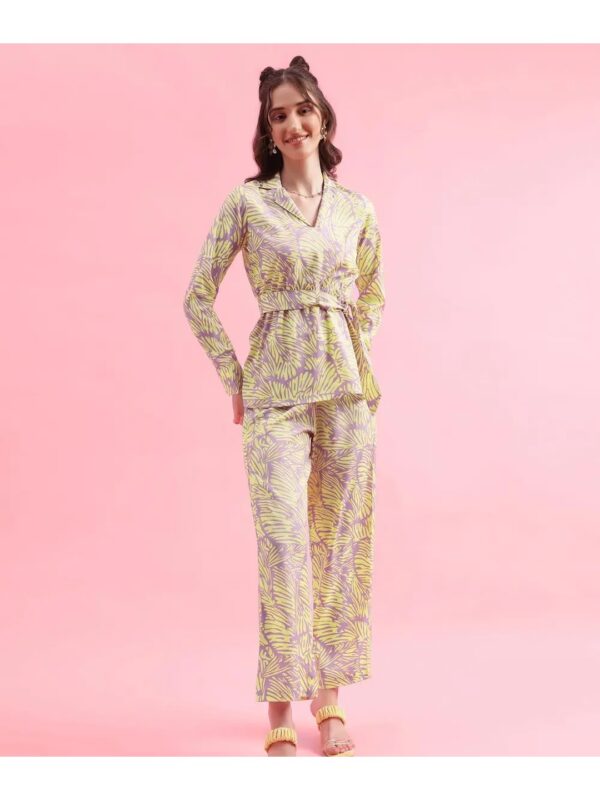 Selvia Yellow Printed Peplum Top Co-ord Set for Women