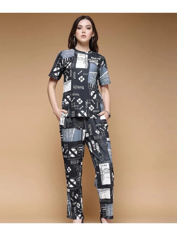 Selvia Black Printed T-shirt Co-ord Set for Women