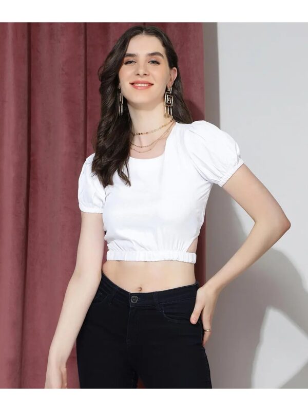 Selvia White Backless Crop Top for Women