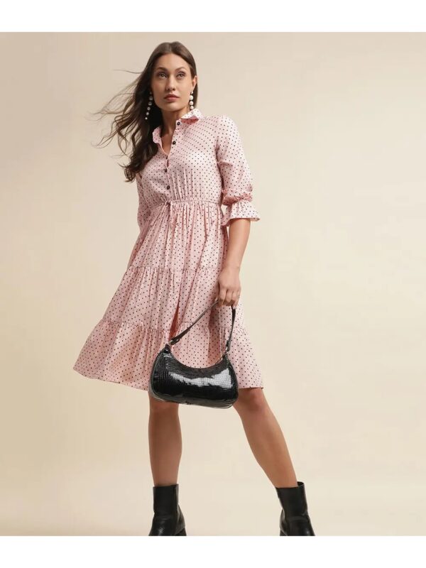 Selvia White Polka Dot Tiered Shirt Dress for Women