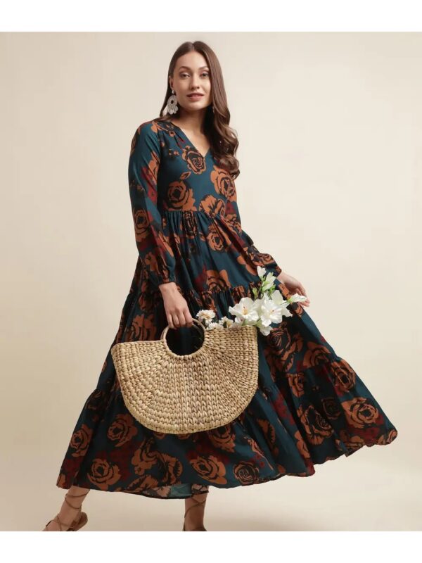 Selvia Floral Teal Tiered Maxi Dress for Women