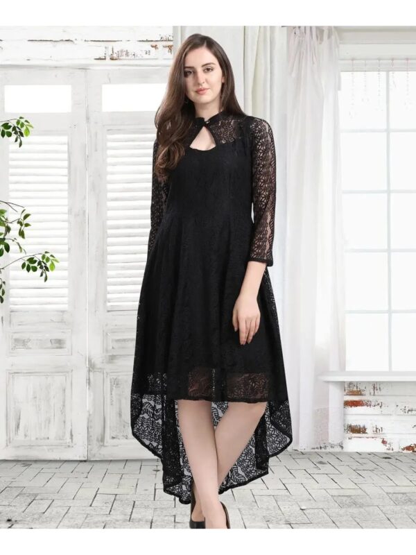 Selvia Black High Low Lace Dress for Women