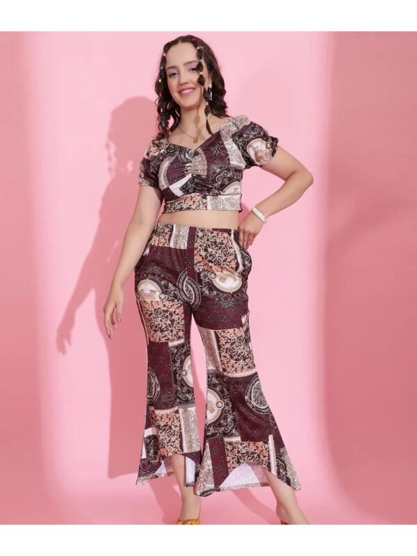 Selvia Brown Printed Bootcut Pants Co-ord Set for Women