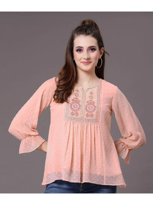 Selvia Pink Embroidered Butti Work Tunic Kurti for Women