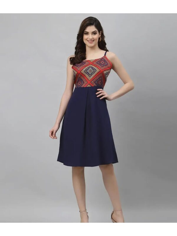 Selvia Navy Blue Printed Midi Dress for Women