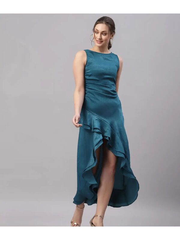 Selvia Teal Ruffle High-Low Maxi Dress for Women