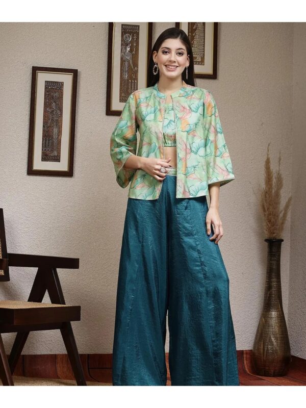 Selvia Green Ethnic Shrug Co-ord Set for Women